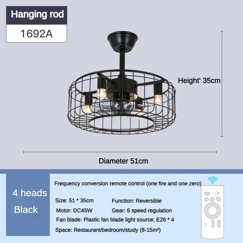 Black Retro Ceiling Fans Iron Art Living Room Bedroom Winter and