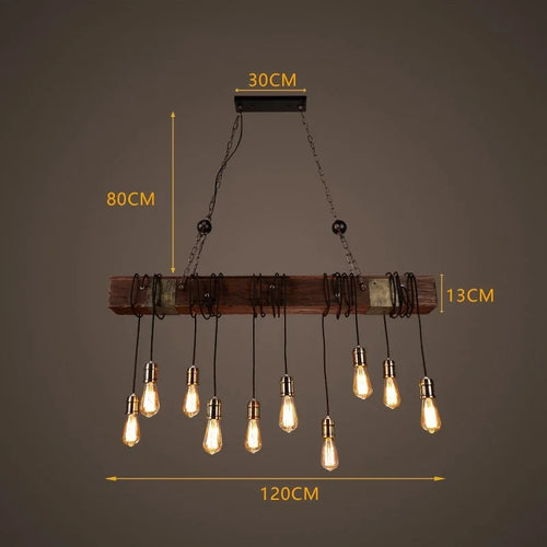 Retro Wood E27 LED Ceiling Lamp Antique Industrial Chandelier Lighting