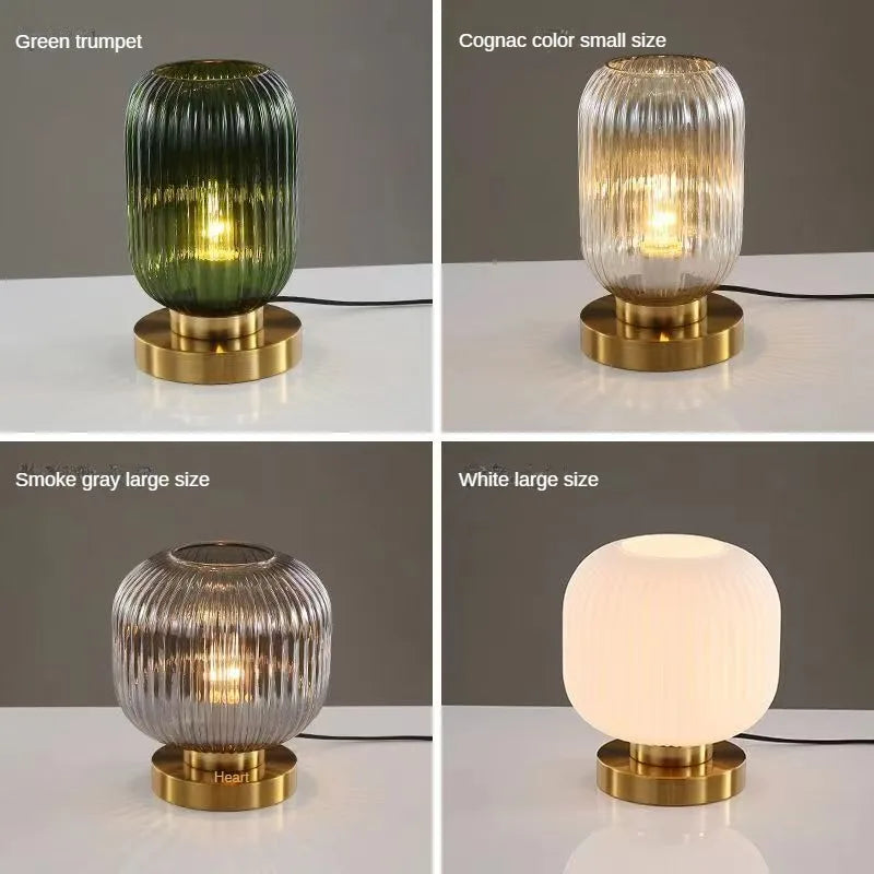 Bedside Green Glass Table Lamp Home Decor Pumpkin Ball Desk Lamp for