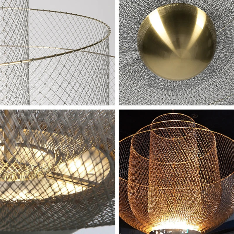 Design Electroplate Gold Meshmatic Grid Ceiling Chandelier Dining