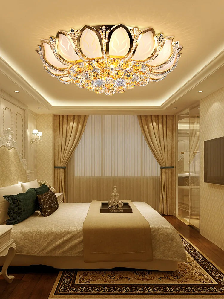 Bedroom light modern simple round lotus crystal light warm romantic