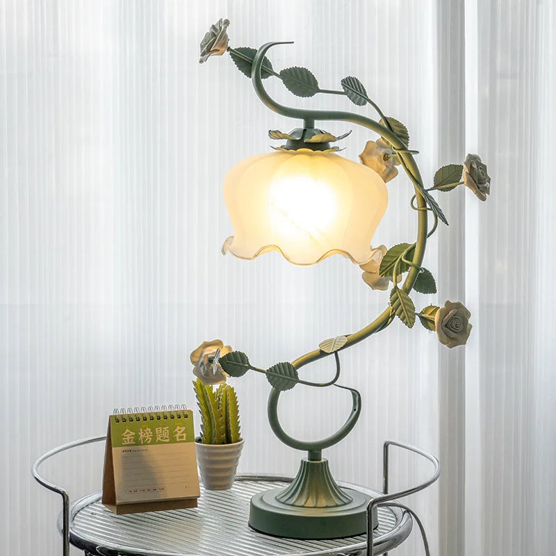 American Style Flower Table Lamp Countryside Warm Romantic Bedroom