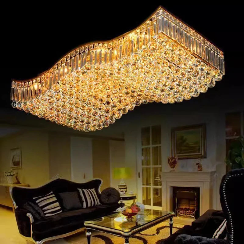 Oblong Golden Crystal Ceiling Lamp Modern Gold Wave Ceiling