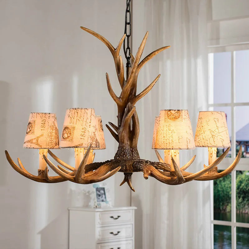 6 Lights Vintage Deer Chandelier Antlers Resin Chandeliers Candle