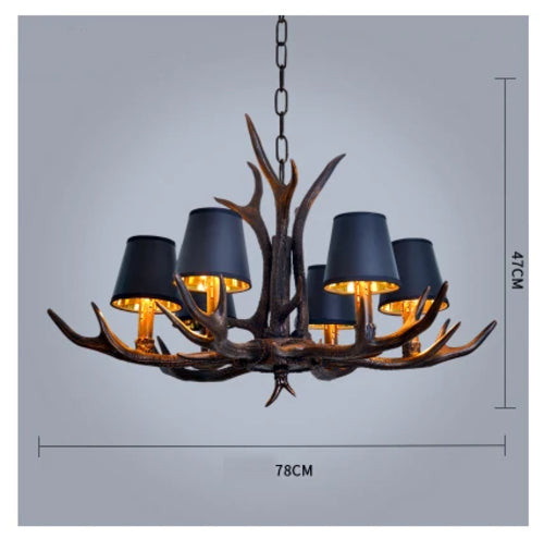 Antler Resin Chandelier with Lampshade Retro Style Light for Living