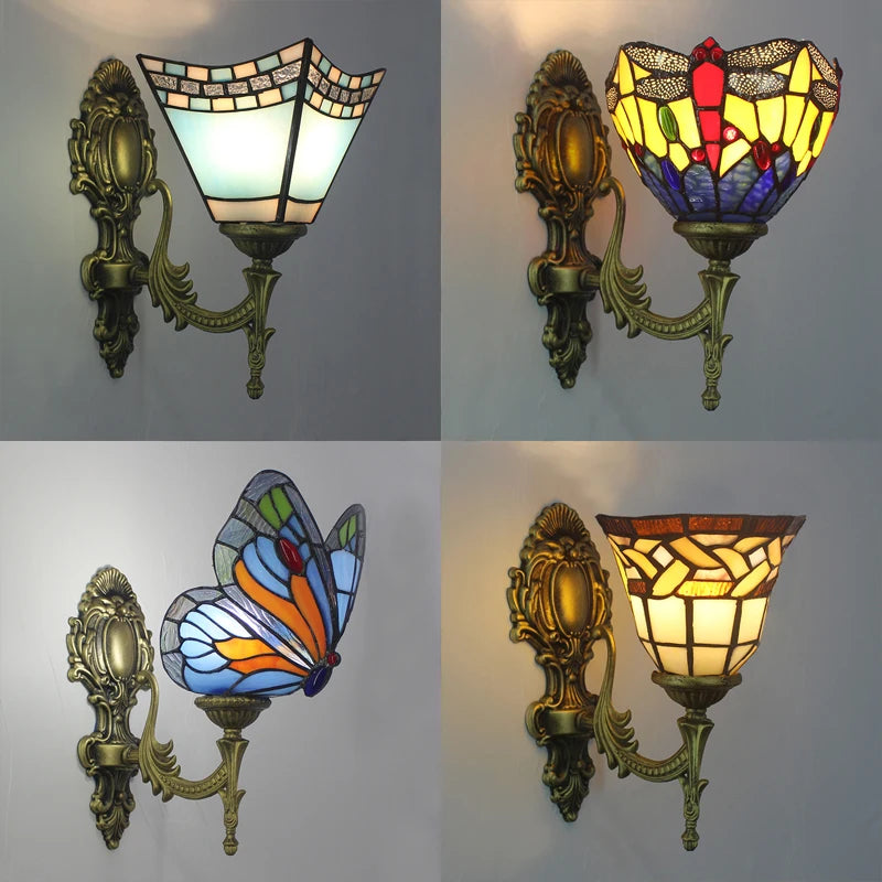 Vintage Wall Lamps Tiffany Stained Glass Lampshade Decorative Lights