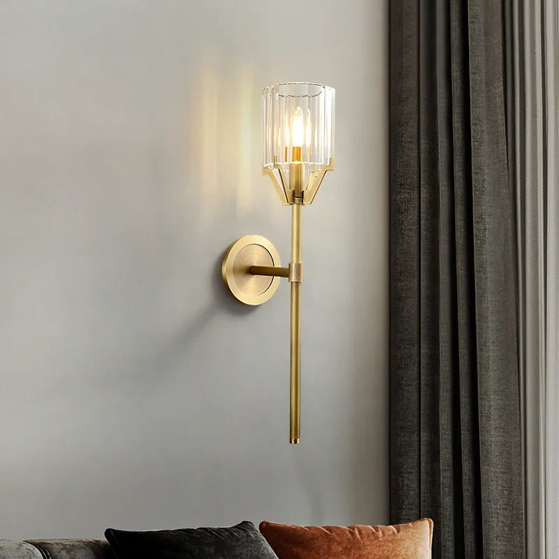 Post-Modern Copper Crystal Living Room Wall Lamp Luxury and Simplicity