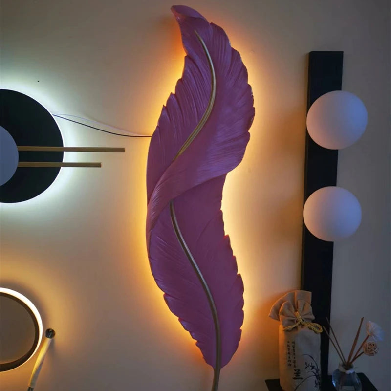 Led White Feather Wall Lamp For TV Backdrop Bedroom Bedside Aisle