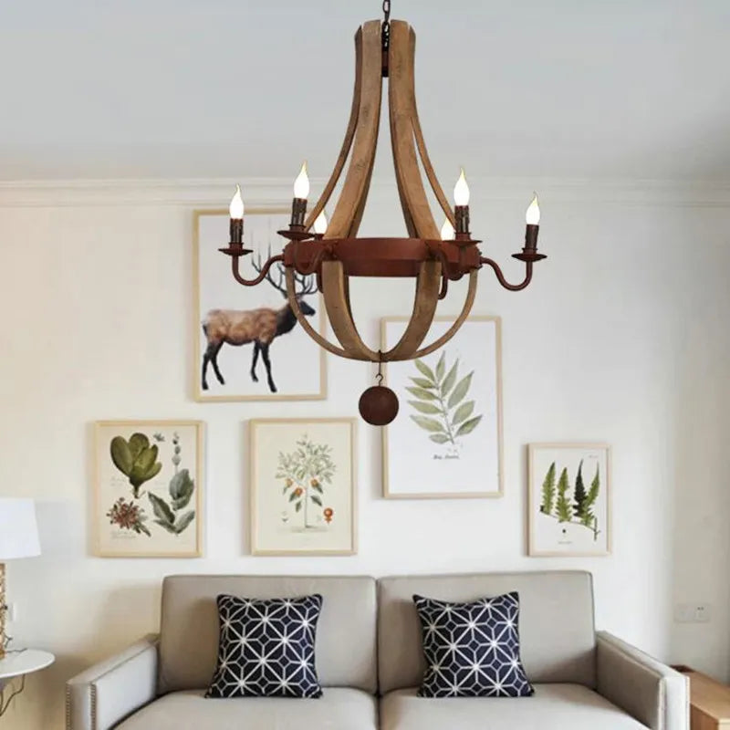 Retro wood chandelier wooden luster ceiling chandelier living room
