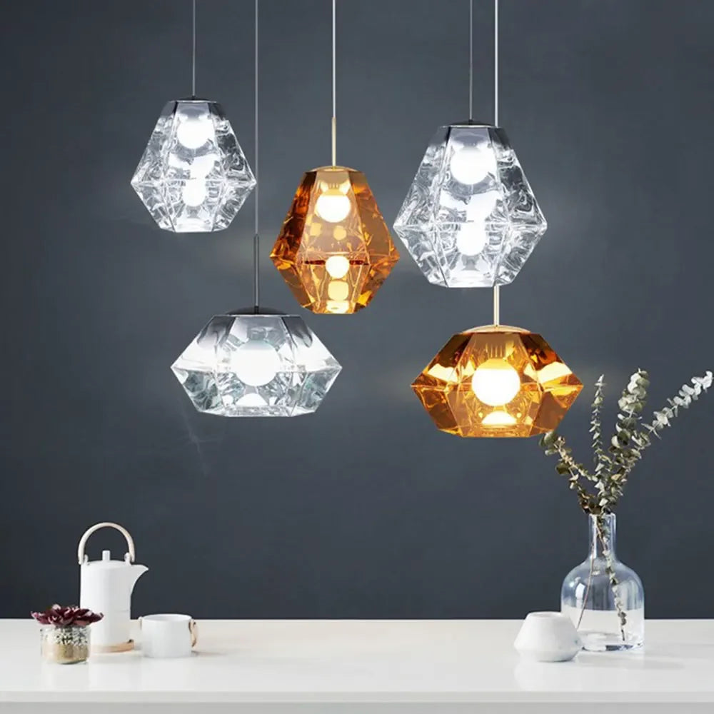 Modern LED Diamond Lava Glass Pendant Light Retro Chandeliers