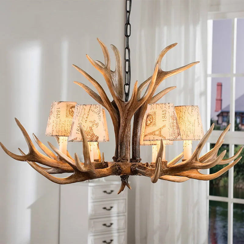 6 Lights Vintage Deer Chandelier Antlers Resin Chandeliers Candle