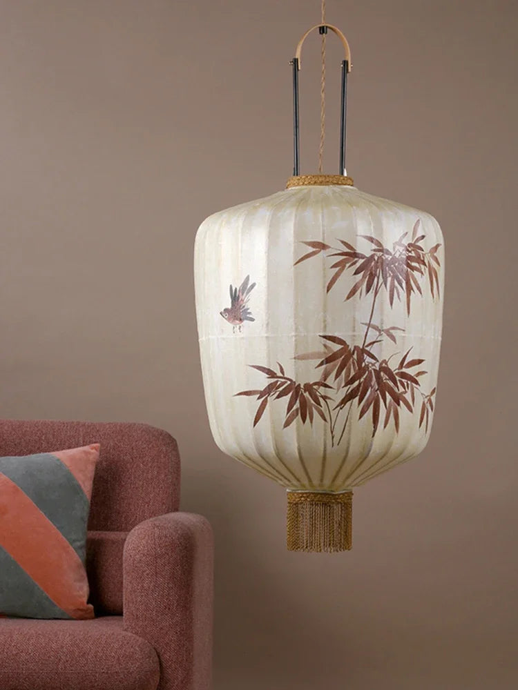 Retro cloth lantern hanging lamp Chinese style restaurant living tea