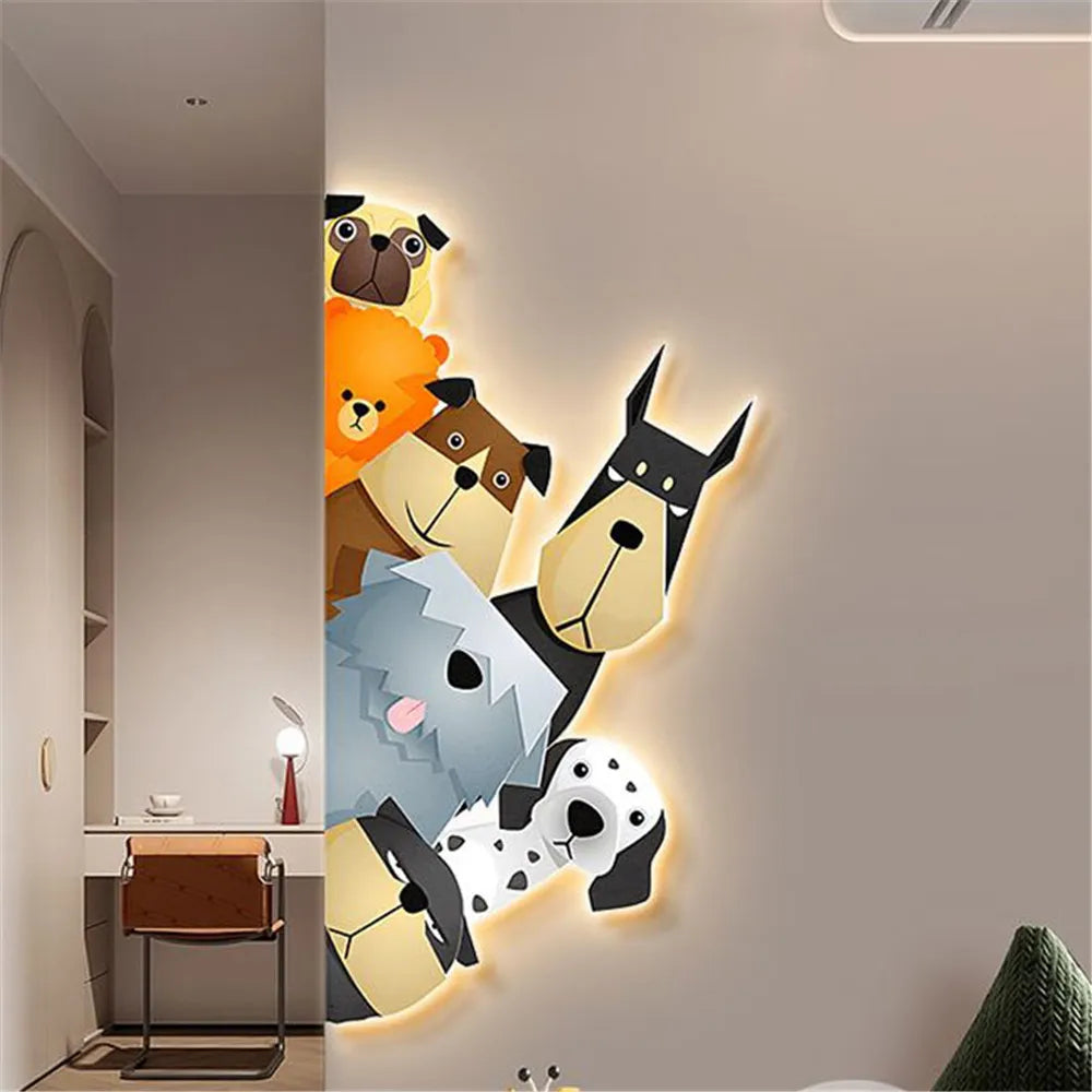 Children Creative Animal Murals Led Wall Lamp With Plug Wire For