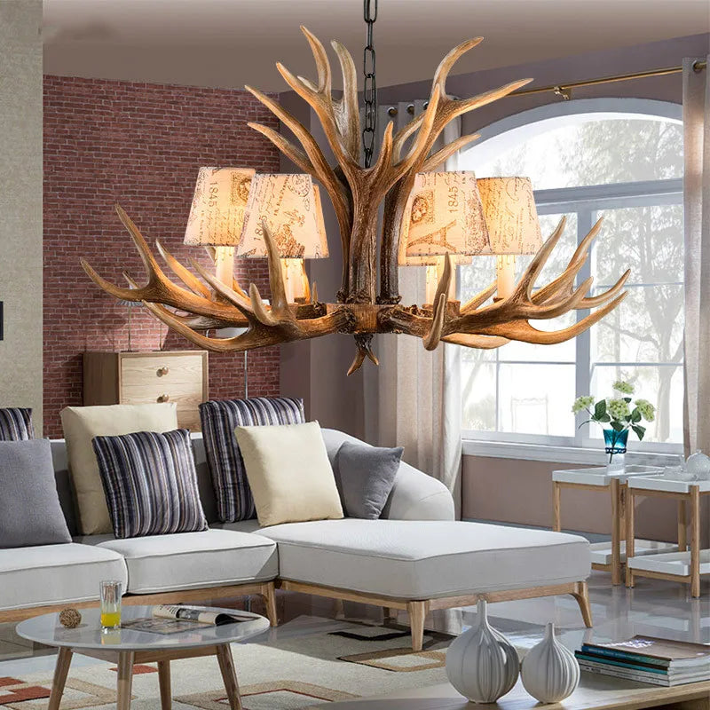 6 Lights Vintage Deer Chandelier Antlers Resin Chandeliers Candle