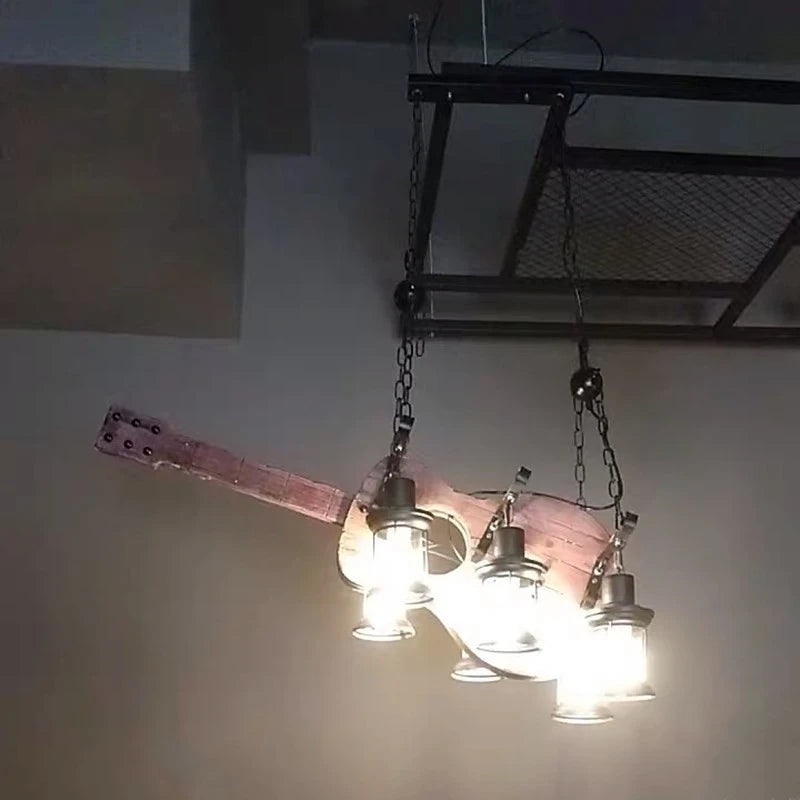 Nordic Retro Wood Lamp Guitar Pendant Lights Industrial Hanging Lamps