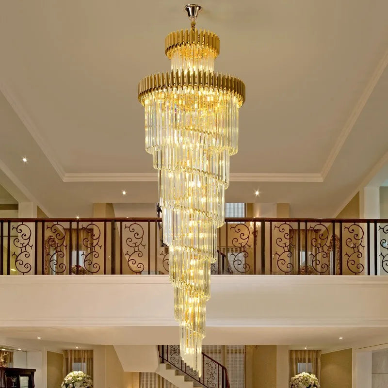Post modern chandeliers, gold light luxury staircase lights, villa