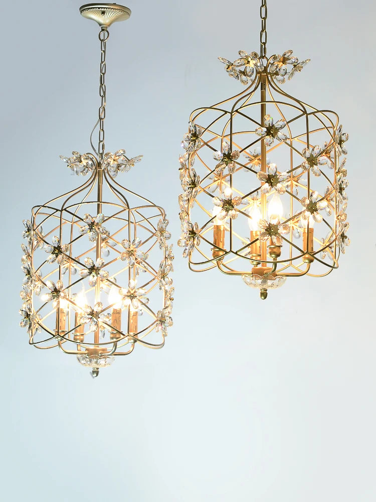 American retro petal crystal birdcage chandelier creative European