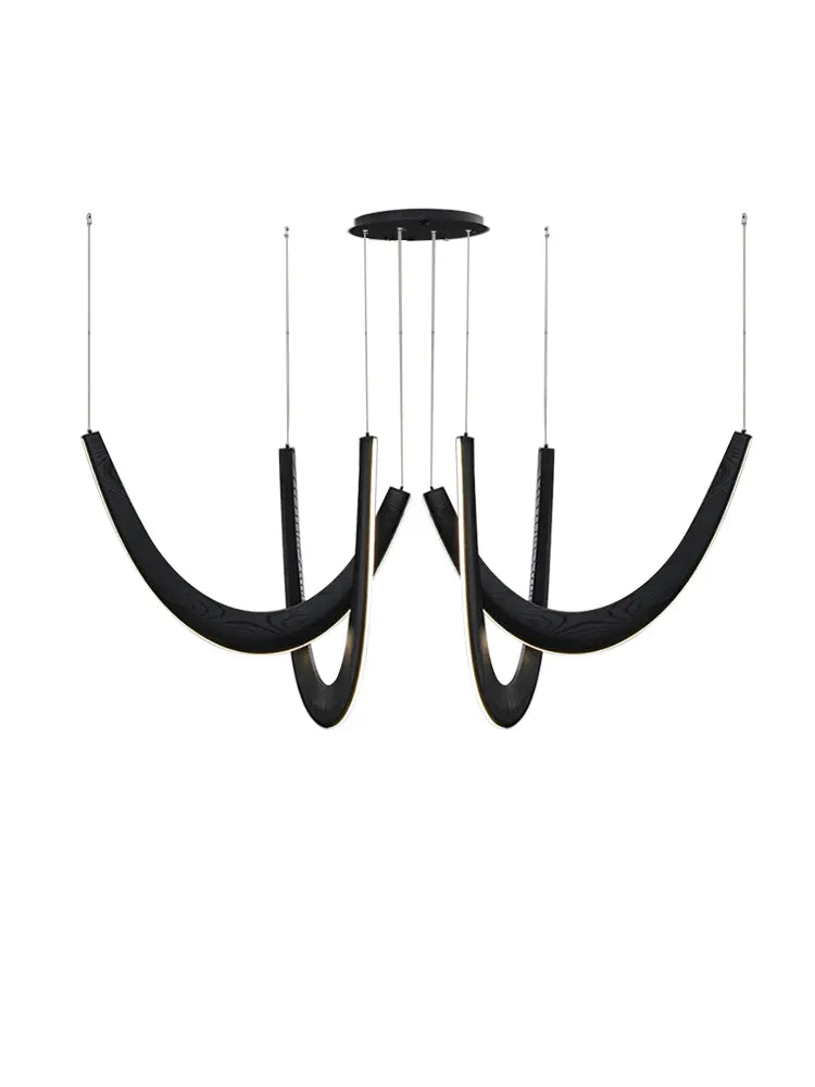 Black Solid Wood Hanging Lamp Luxury Lustres Living Room Villa