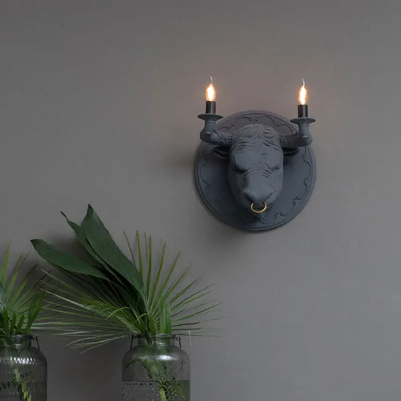 Bull Head Wall Lamp for Living Room Resin Animal Wall Sconce Led Wall