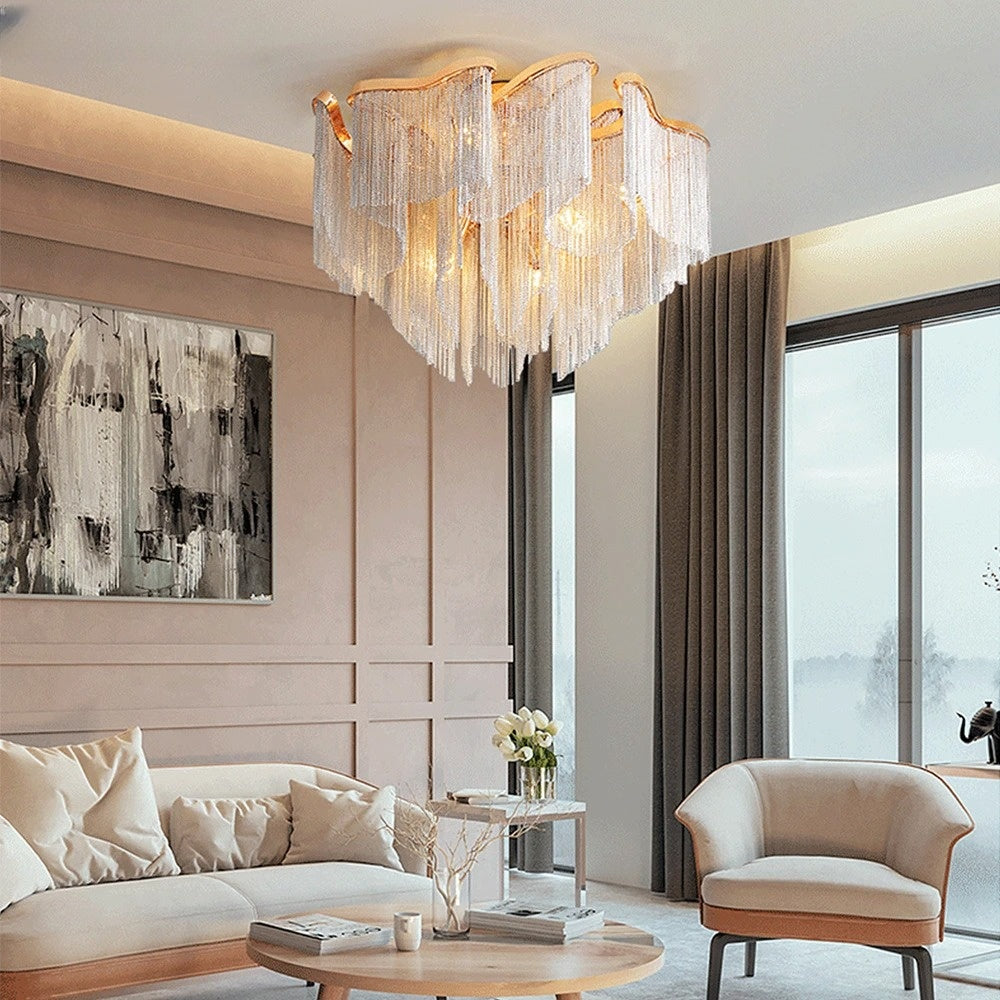 Modern Tassel Ceiling Chandelier LED Rose Gold Luxury Aluminum Chain