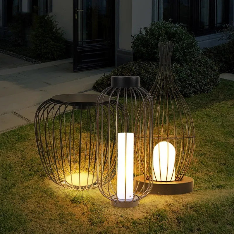 BRIGHT Black Outdoor Lawn Lamp Contemporary Creative Lantern Light LED