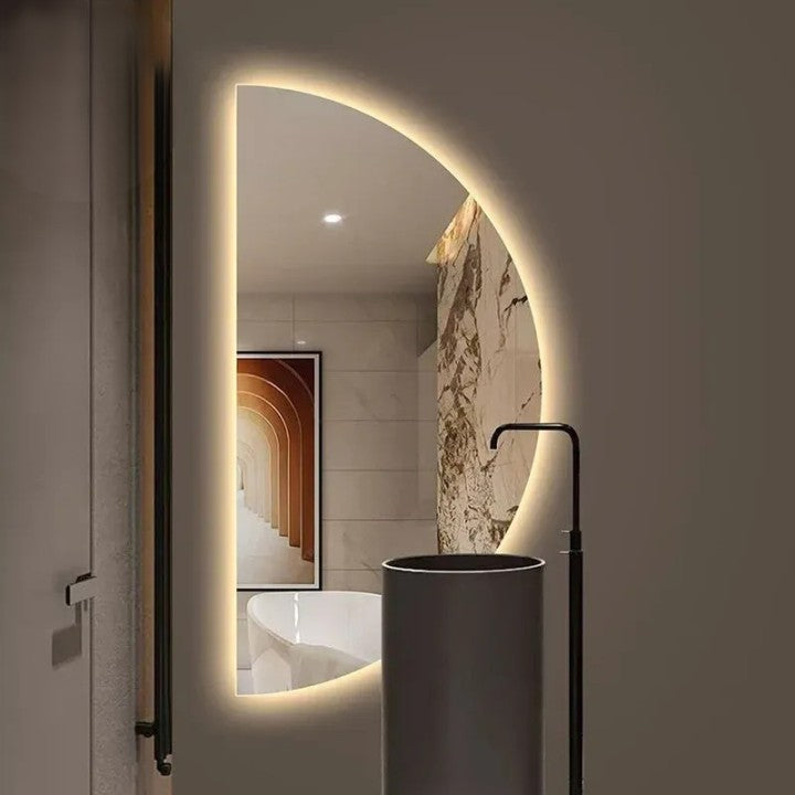 Smart LED Bathroom Mirror, Wall Mounted Half Round Decorative Mirror