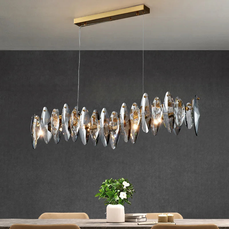 Wave Design Modern Crystal Chandelier For Dining Room Luxury Smoky
