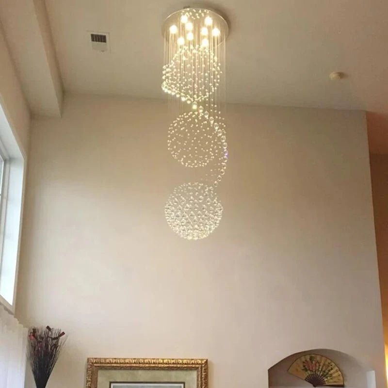 Modern Crystal Chandelier For Staircase Long Villa Lobby Suspension