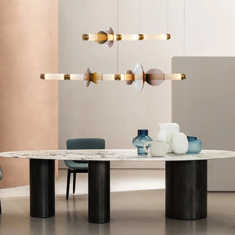 Nordic Style Pendant Light Designer Stained Glass Strip Restaurant