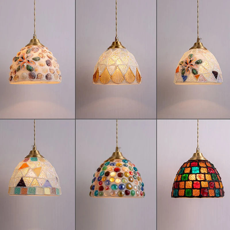 Vintage Shell Pendant Lights Stained Glass Lighting Fixtures