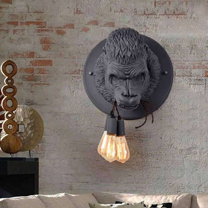 Modern Creative Personalized Resin Gorilla Wall Lamps Retro Animal LED