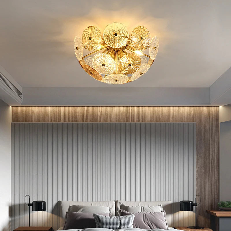 Biewalk Modern Gold Disk Glass Chandelier Creative Ball Living Room