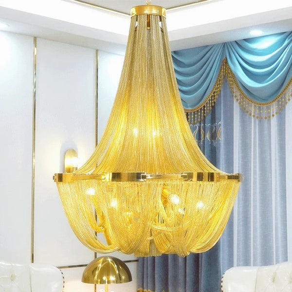 Luxury Silver Chain Led Chandelier Living Room Modern Home Decor