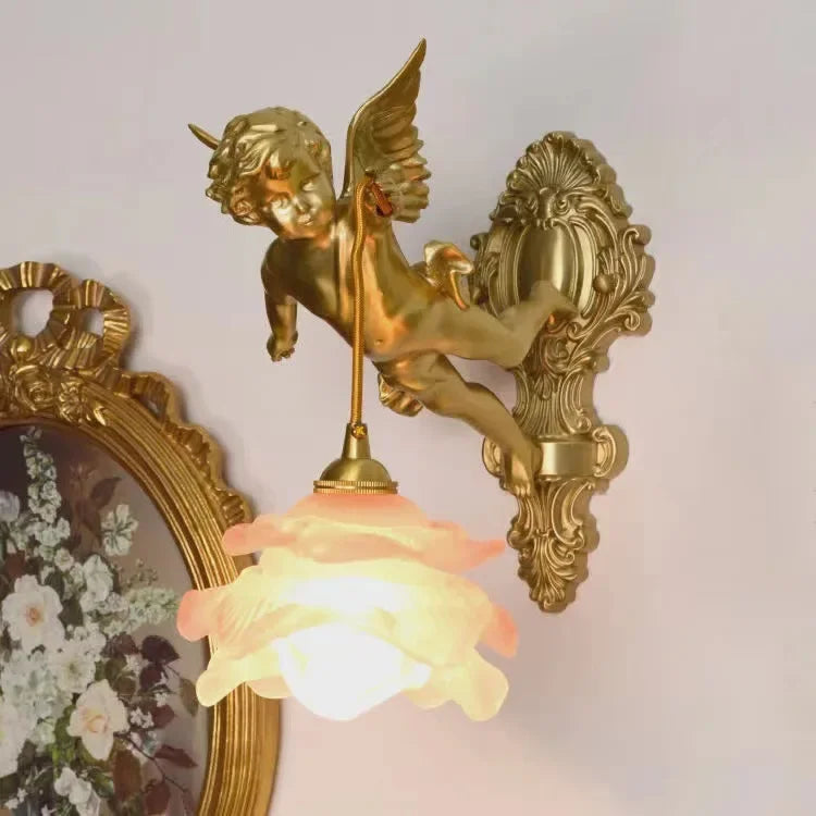 French All-copper Angel Wall Lamp Medieval Living Room Bedroom Study