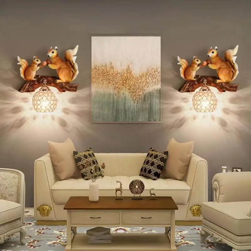 Modern Squirrel Resin Wall Lights LED Creative Crystal Indoor