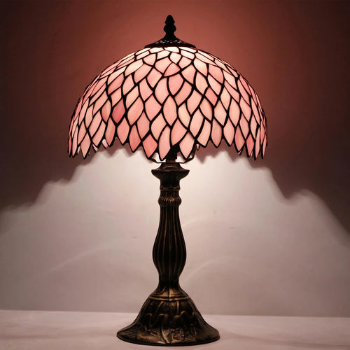 Tiffany Table Lamp Pink Wisteria Style Stained Glass Desk