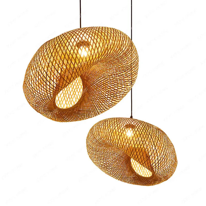 Bamboo Pendant Lamp Hand Knitted Chinese Style Weaving Hanging Lamps