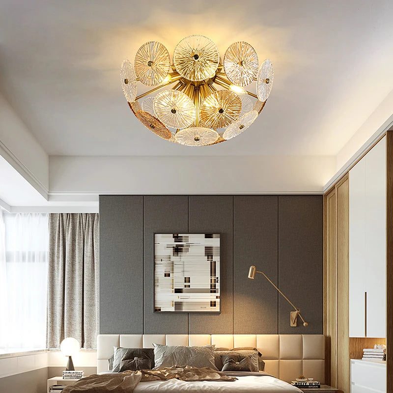 Biewalk Modern Gold Disk Glass Chandelier Creative Ball Living Room