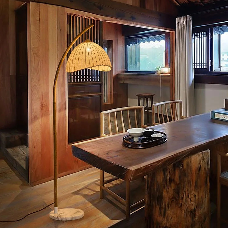 Foyer Canvas Shades Led Floor Lamp Nordic Bamboo Design
