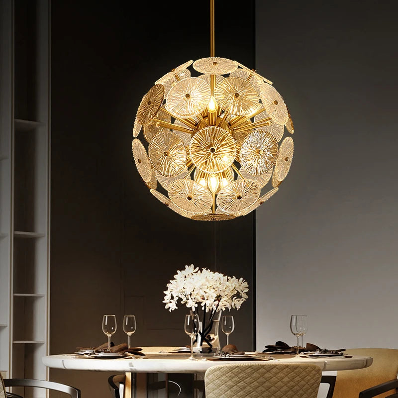 Biewalk Modern Gold Disk Glass Chandelier Creative Ball Living Room