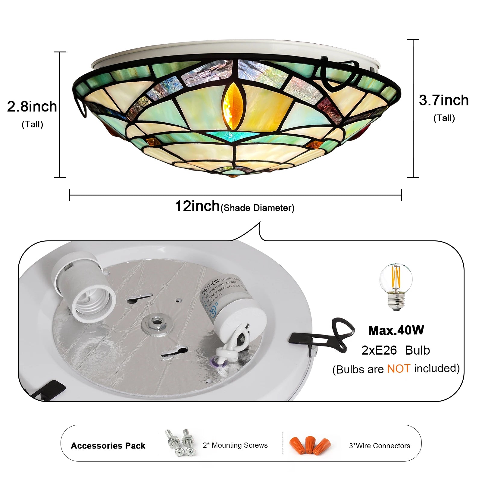 Ceiling Lights Stained Glass Wall Lamp 2-Lights Decor Light