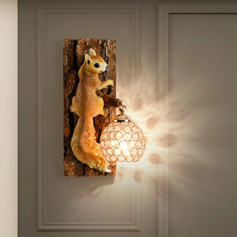 Exquisite LED Decorative Wall Lamp Creative Design Resin Squirrel