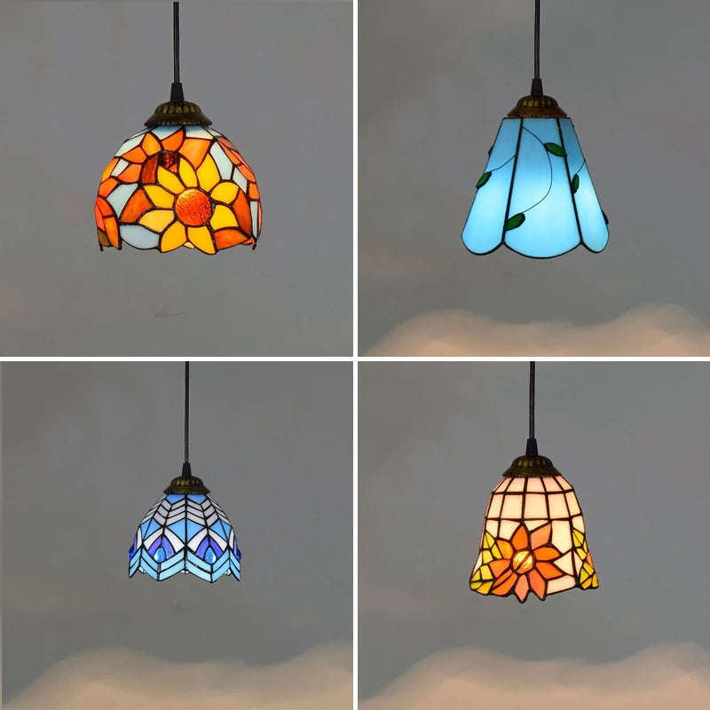 Tiffany Retro Stained Glass Pendant Lights Mediterranean Hanging Lamp