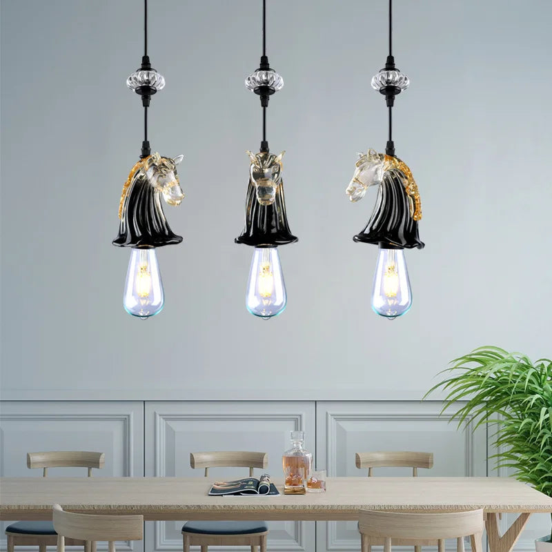 Nordic Novelty Animal Horse Pendant Lights Living Room Kitchen Bedroom