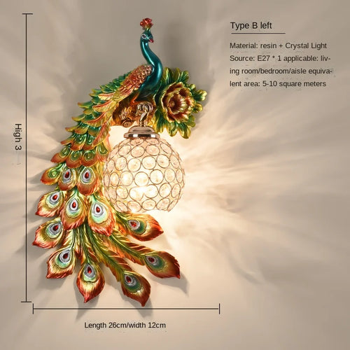 Bird Lamp Colorful Peacock Wall Lights for Home Bedside Lamps