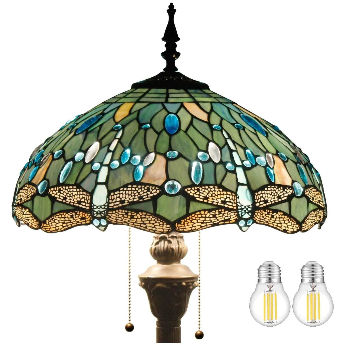 Tiffany Floor Lamp Sea Blue Stained Glass Dragonfly