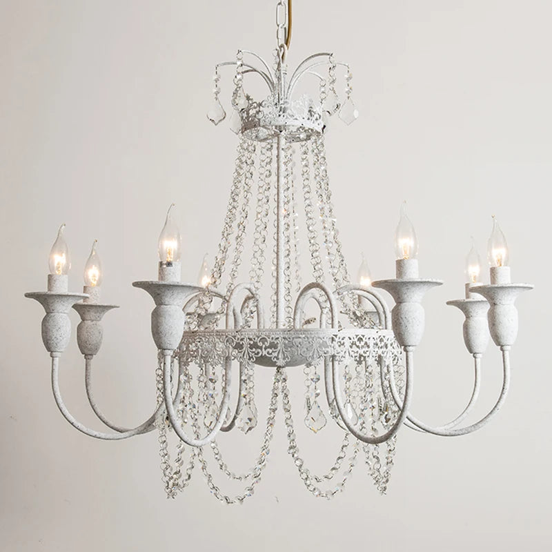 French Retro Crystal Chandelier light Princess Room Candle Hanging