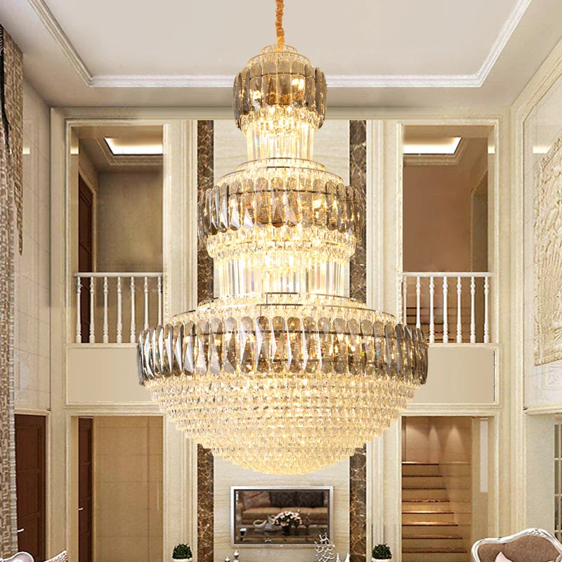 European-style Luxury Villa Duplex Building Crystal Long Chandelier