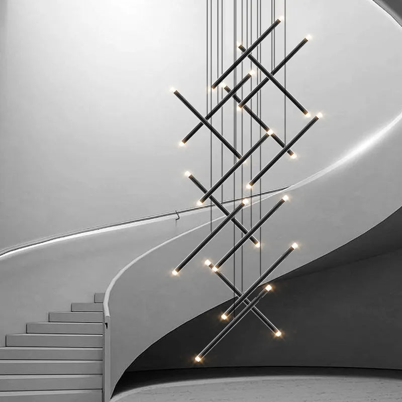 Modern Black Staircase Chandeliers Stair Living Room LED Ceiling