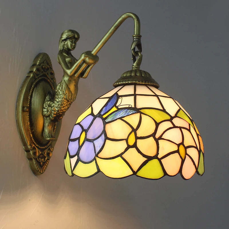 Tiffany Retro Mermaid Wall Lamps Stained Glass Baroque Sconce Asile